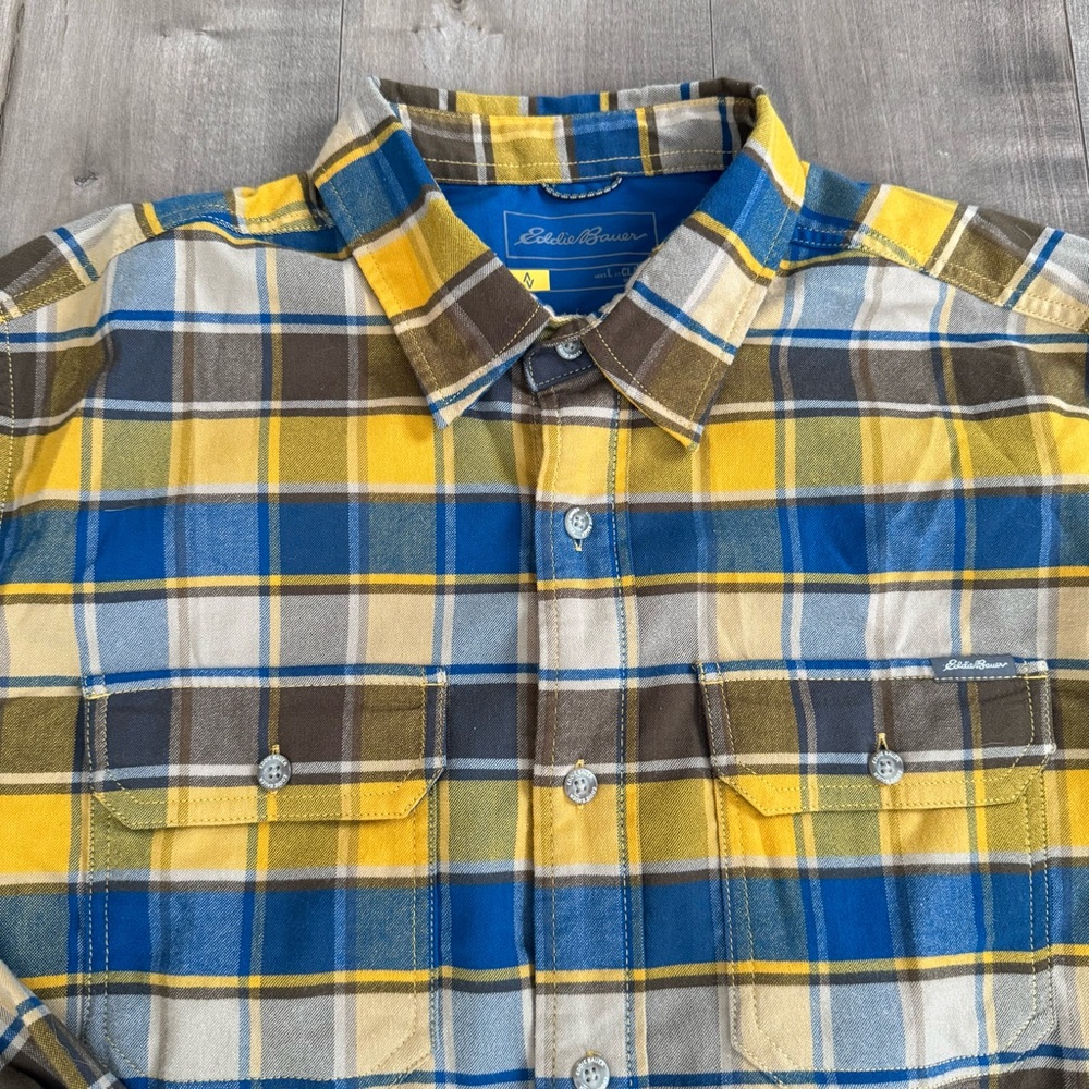Eddie Bauer Travex Plaid Shirt Classic Fit Men Large Button Down Yellow Gorpcore